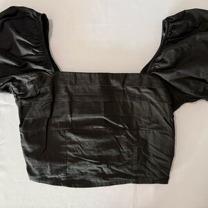 Square Neck Black Crop Top with Puff Sleeves